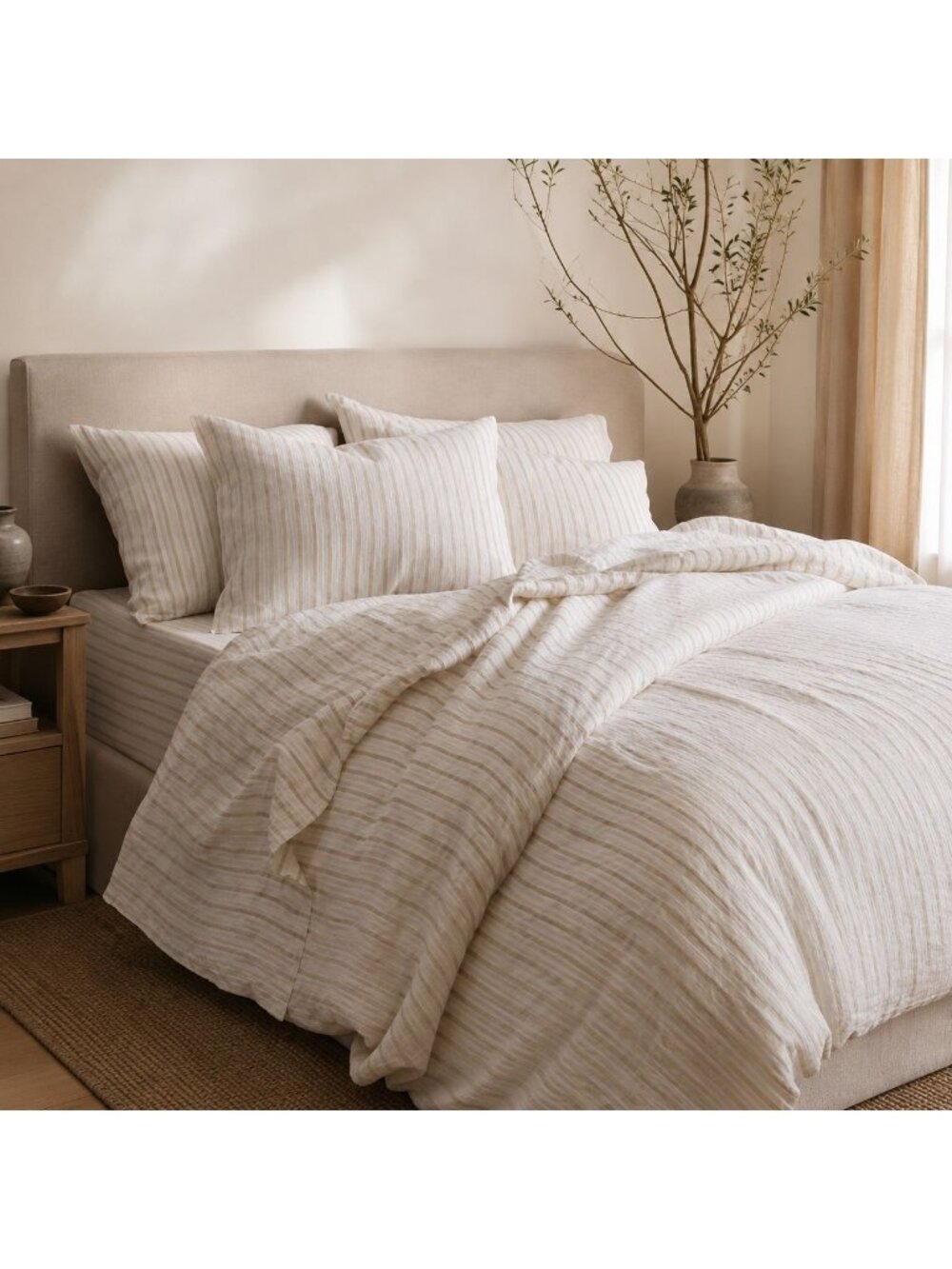 S34 | Quince European Linen Duvet Cover Set King Cal King Natural/White Stripe N - Picture 2 of 13